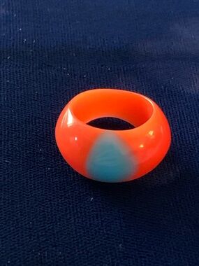 Vintage 1960’s Vivid Orange Lucite Dome Ring with Blue Accent